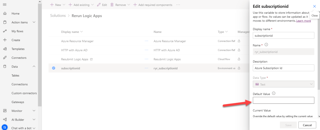 Environment variable to store subscriptionid