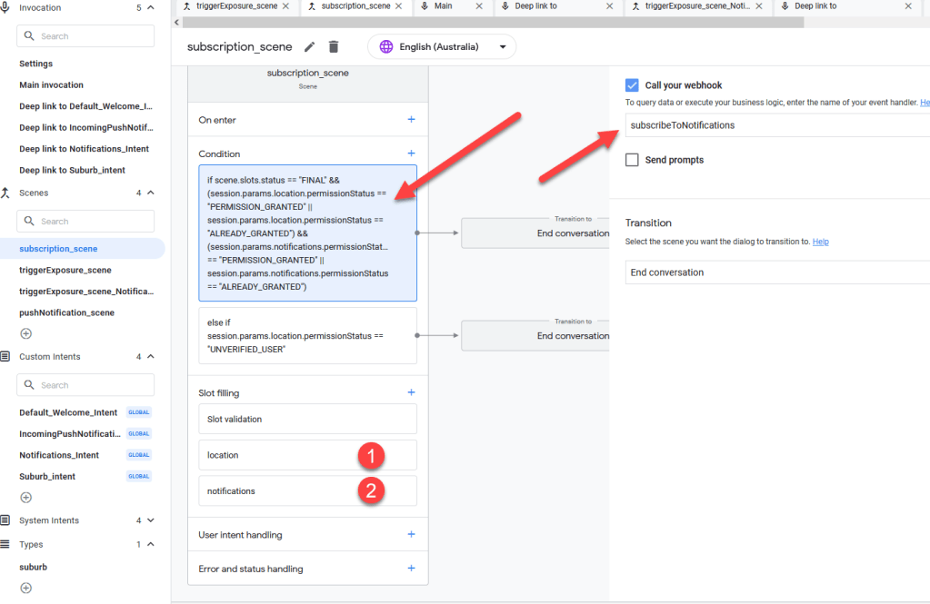 Push notification subscription scene