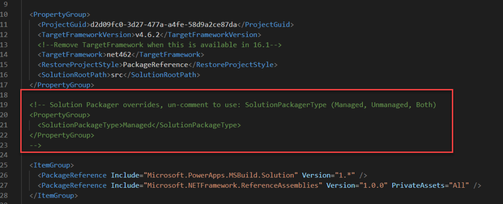 cdsproj file with solution packager properties