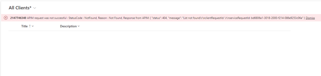 Screenshot of SharePoint List not found error